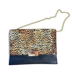 Vince Camuto Black Leopard Print Leather Shoulder Bag Clutch
